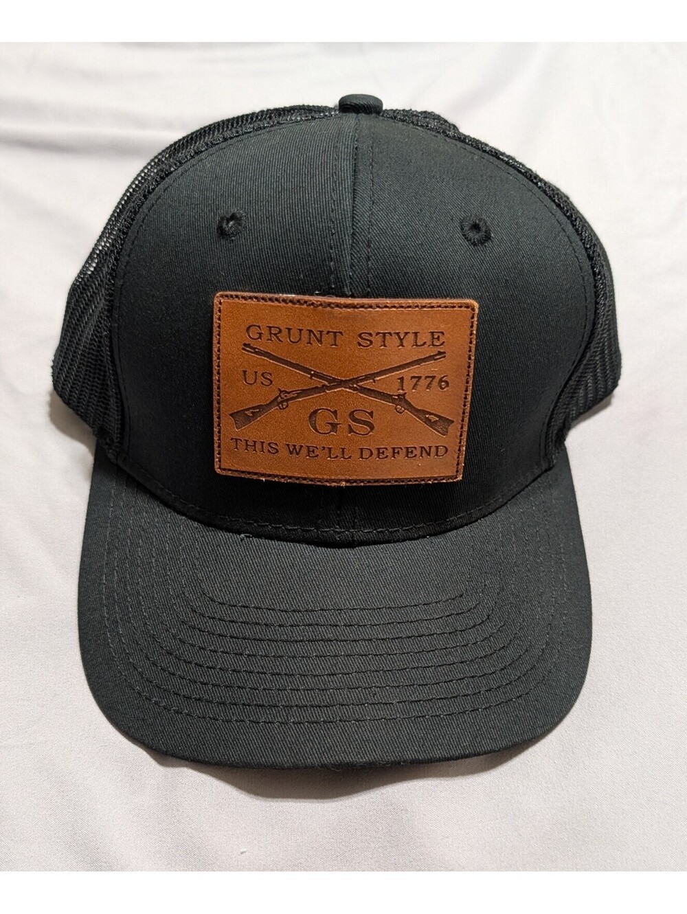 Grunt Style Leather Logo Hat Black Mesh Trucker Snapback Cap Mens OSFM